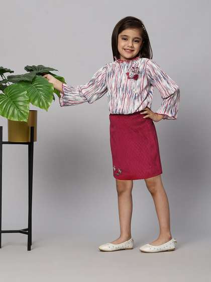 Macwin Girls Printed
                        Top with Skirt