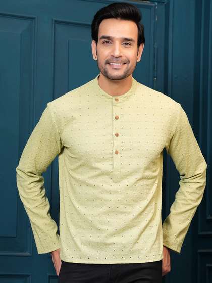 Hatheli Woven Designed Cotton Kurta