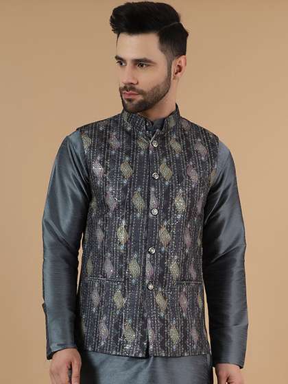 Wintage Printed Satin Nehru Jacket