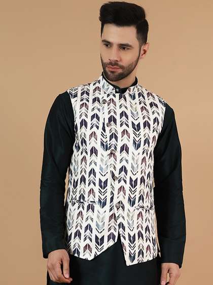 Wintage Print Cotton Silk Nehru Jacket