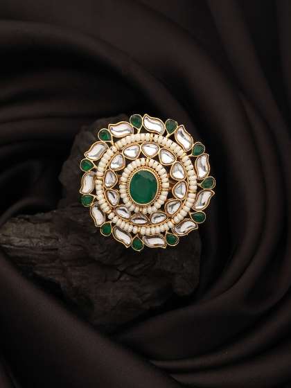 Jazz and Sizzle Gold Plated Kundan-Studded & Pearl Beaded Finger Rings