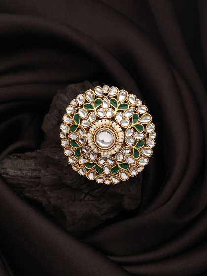 Jazz and Sizzle Gold Plated Kundan Studded Adjustable Finger Ring