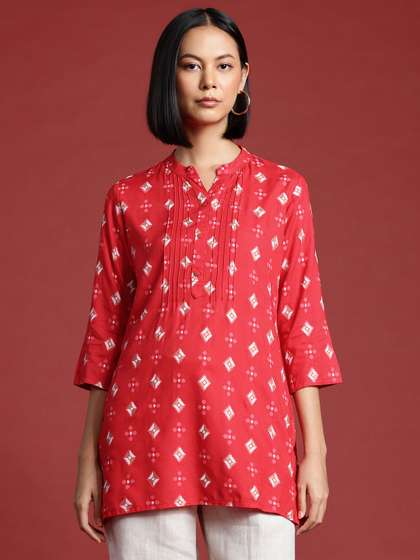 all about you X fwd Ethnic Motifs Print Pure Cotton Pin Tucks Short Kurti