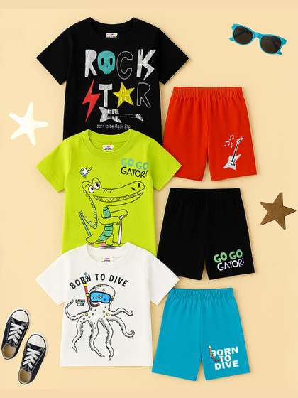 KUCHIPOO Kids Pack Of 3
                    Printed T-shirt with Shorts