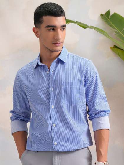 HIGHLANDER Classic
                        Slim Fit Vertical Striped Spread Collar Cotton
                        Casual Shirt