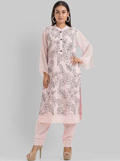 SACRED SUTA Floral Printed Regular Silk Georgette Kurta with Trouser