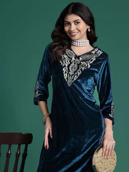 Sangria Ethnic Motifs Yoke Design Straight Kurta with Patiala