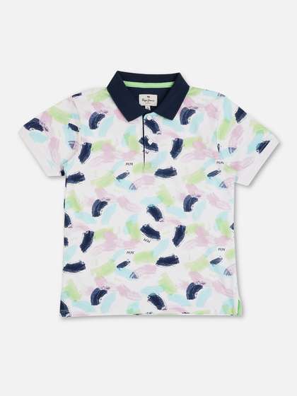 Pepe Jeans Boys Abstract
                    Printed Polo Collar Pure Cotton T-shirt