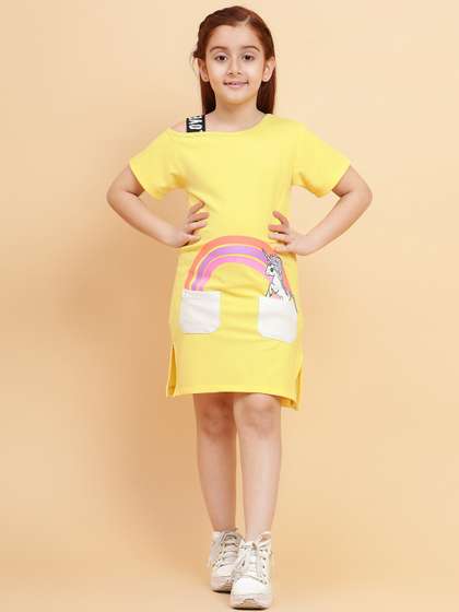 YK Girls Graphic Printed
                    Asymmetric Neck Cotton T-shirt Dress