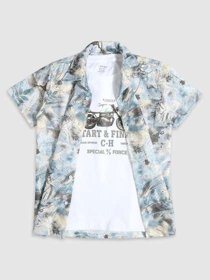CAVIO Boys Standard
                      Fit Abstract Printed Casual Pure Cotton Shirt With
                      T-shirt