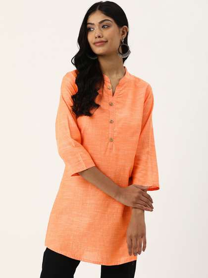 Anouk X fwd Striped Printed Mandarin Collar Three-Quarter Sleeves Short Kurti