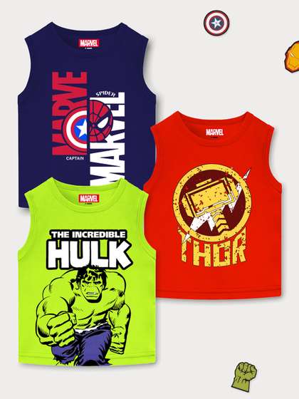 YK Marvel Pack Of 3 Boys Avengers Printed Applique T-shirt