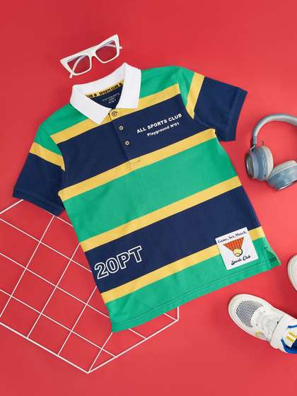 Pantaloons Junior Boys Colourblocked Polo Collar Short Sleeves T-shirt