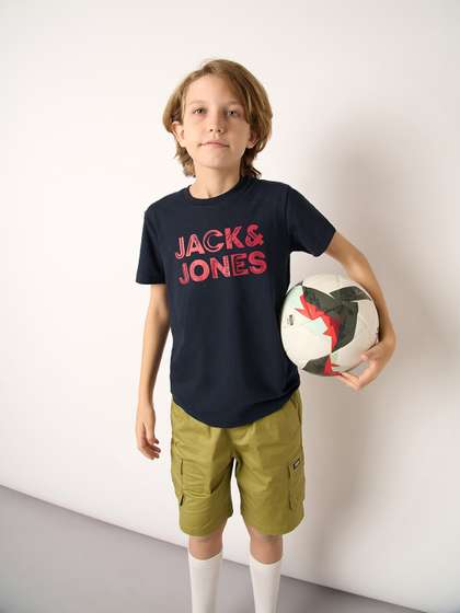 Jack & Jones Junior Boys Typography Printed Round Neck Short Sleeves Casual T-shirt