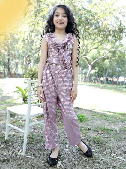 Stuffie Land Girls Geometric Printed Ruffled Basic Jumpsuit