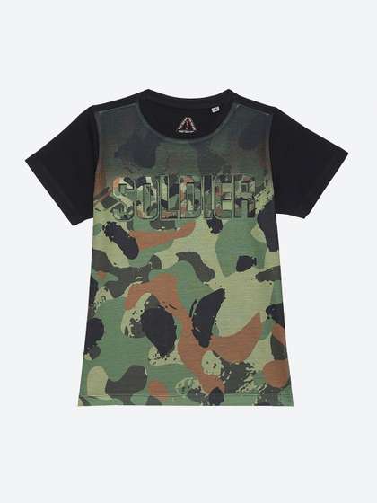 Wear Your Mind Boys Camouflage Printed Round Neck Cotton Casual T-shirt