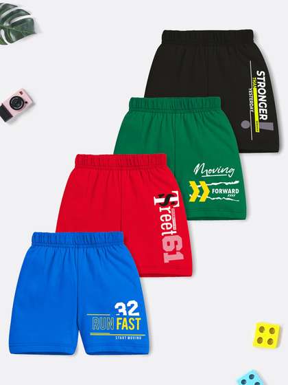 HERE&NOW Boys Pack
                    Of 4 Typography Printed Cotton Sports Shorts