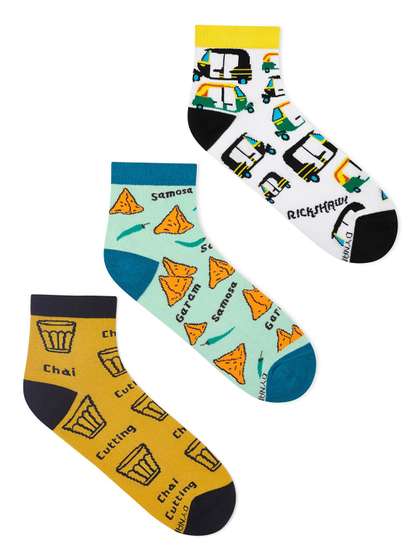 Dynamocks Unisex Pack Of
                    3 Patterned Ankle Length Socks