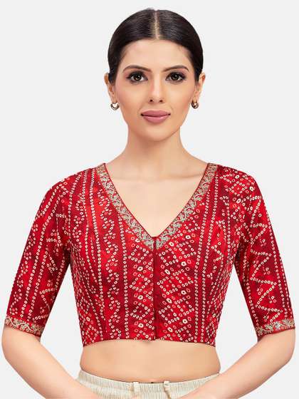 Studio Shringaar Printed V-Neck Saree Blouse