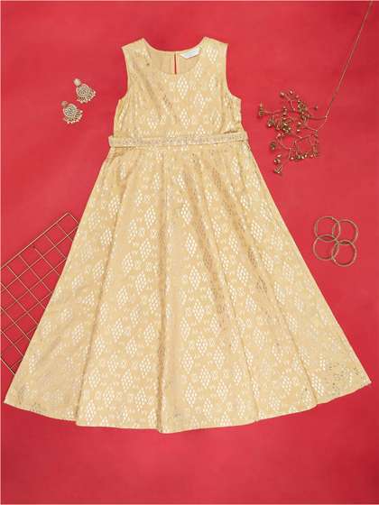 AKKRITI BY PANTALOONS
                    Girls Ethnic Motifs Printed Round Neck A-Line Dress