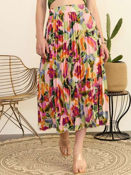 Berrylush Printed Pleated Maxi Skirts