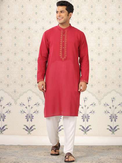 Ode by House of Pataudi Mandarin Collar Cotton Kurta