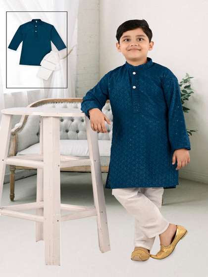 BAESD Boys Ethnic Motifs
                    Embroidered Sequinned Mandarin Collar Kurta With
                    Trousers