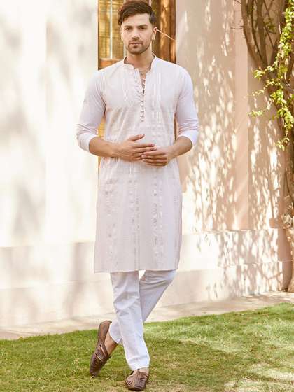 See Designs Striped Mandarin Collar Kurta