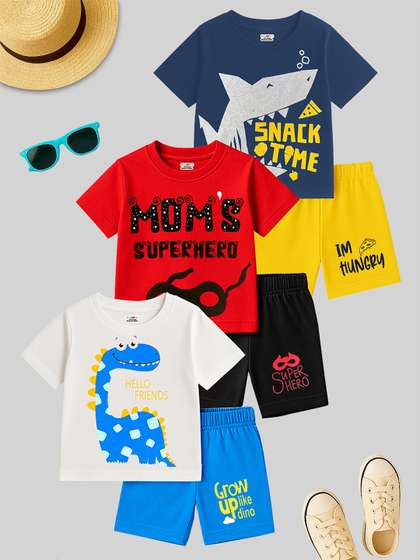 KUCHIPOO Boys Pack of 3
                    Printed Round Neck T-shirt with Shorts