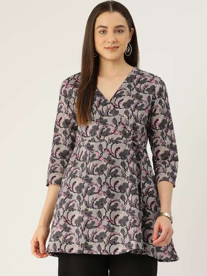 FERANOID Floral
                        Printed Pure Cotton Angrakha Kurti