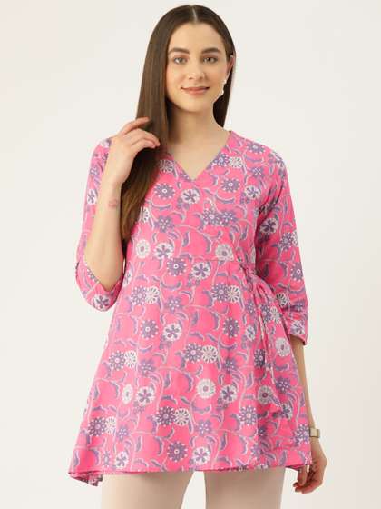 FERANOID Floral
                          Printed Pure Cotton Angrakha Kurti