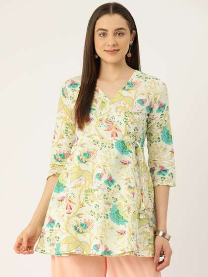 FERANOID Floral
                        Printed Pure Cotton Angrakha Kurti