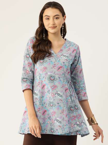 FERANOID Floral
                        Printed Pure Cotton Angrakha Kurti