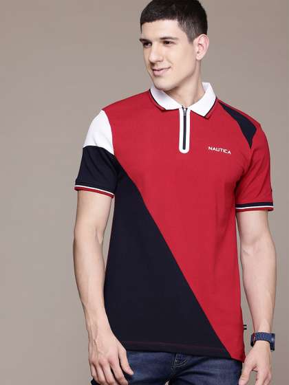 Nautica Men Colourblocked Polo Collar Pure Cotton T-shirt