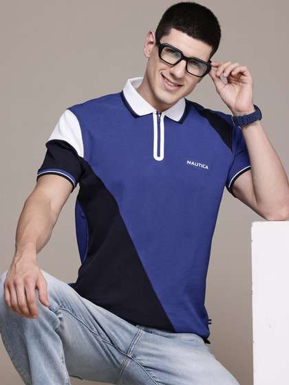 Nautica Men Colourblocked Polo Collar Pure Cotton T-shirt