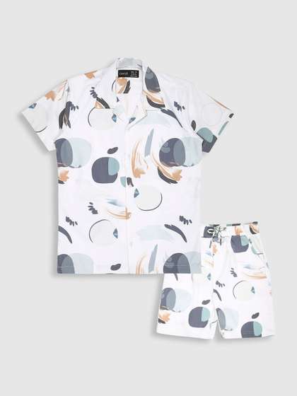 CAVIO Boys Printed
                      Shirt Collar Short Sleeves Pure Cotton Shirt with
                      Short