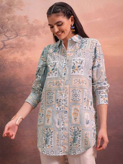 Vishudh Ethnic Motifs Printed Shirt Collar Tunic