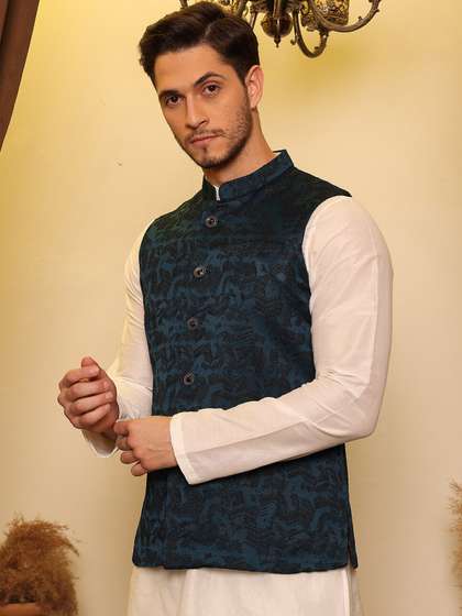 House of Pataudi Jacquard Woven Nehru Jacket