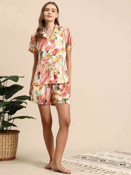 Mast & Harbour X
                        fwd Printed Satin Night Suit