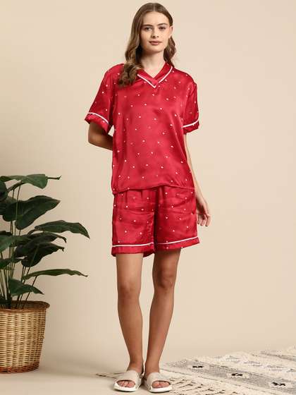 Mast & Harbour
                          Women Conversational Printed Satin Night Suit