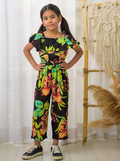 Fairies Forever Girls
                    Floral Printed Off-Shoulder Pure Cotton Basic
                    Jumpsuit