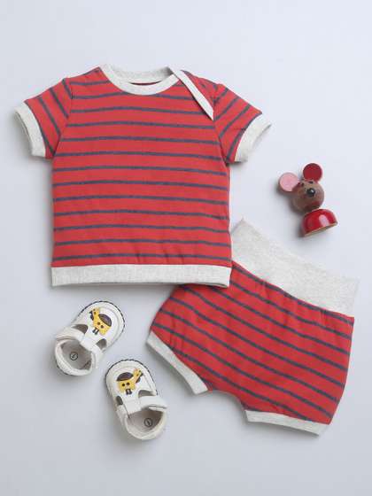 Nino Bambino Boys Round
                    Neck Short Sleeves Striped T-shirt with Shorts