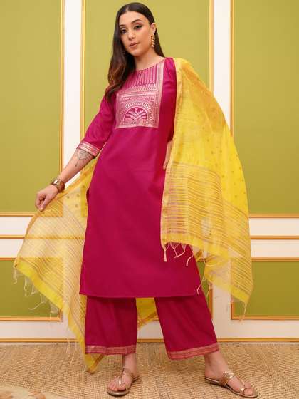 Vishudh Women Printed Kurta with Palazzos With Dupatta