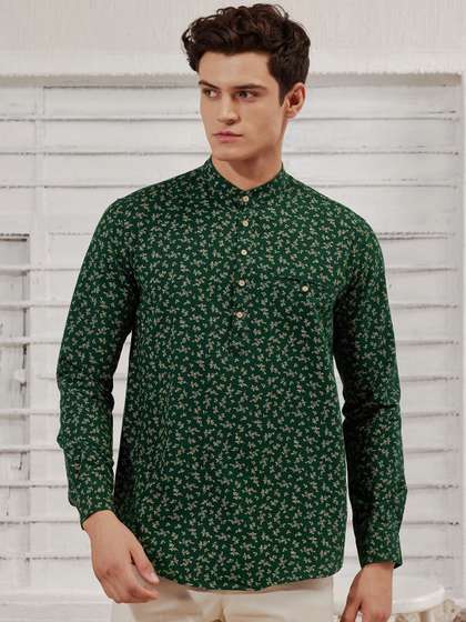 Red Flame Mandarin Collar Casual Kurta