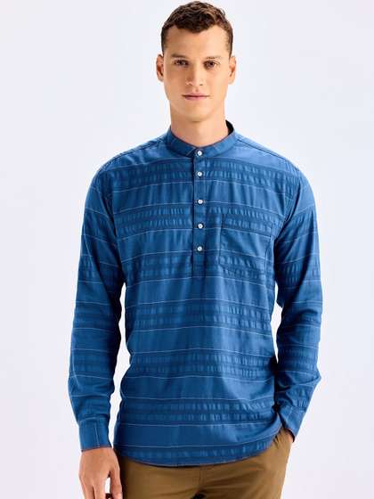Red Flame Striped Straight Cotton Kurta