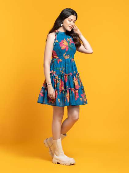OCTICS Floral Printed Fit & Flare Dress