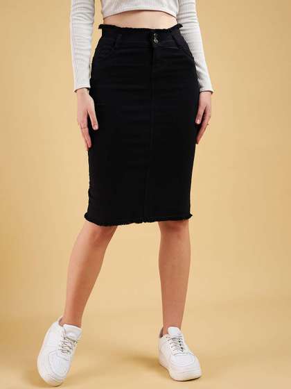 Purple Feather
                          Denim Pencil Knee length Skirts