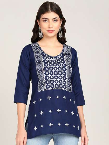 TOP N THREAD Floral
                        Embroidered Round Neck Three-Quarter Sleeves
                        Chikankari Kurti