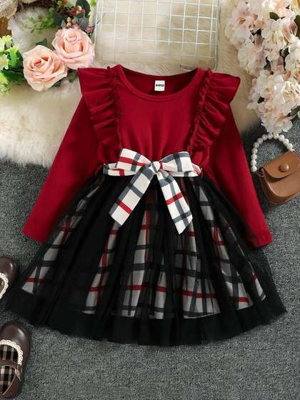 BAESD Girls Printed
                    Round Neck Long Sleeves Fit & Flare Dress