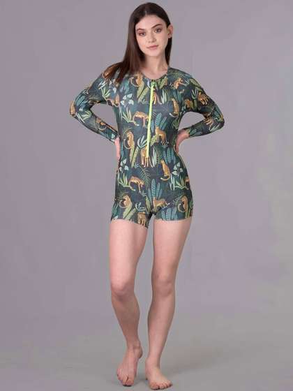 Keepfit Animal
                        Printed Long Sleeve Padded Legsuit with Zipper
                        for Women Green